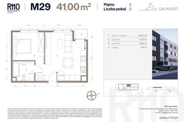 Rzut - Mieszkanie na sprzedaż 2 pokoje o powierzchni 41 m² - numer 29 w Radzikowskiego 110