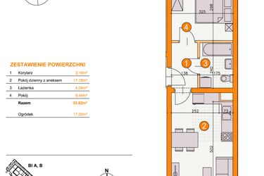 Rzut - Mieszkanie na sprzedaż 2 pokoje o powierzchni 33,82 m² - numer BII/A1 w Osiedle Bocianie Gniazdo 2