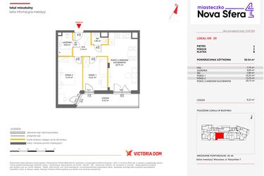 Rzut - Mieszkanie na sprzedaż 3 pokoje o powierzchni 58,54 m² - numer 39 w Miasteczko Nova Sfera 4