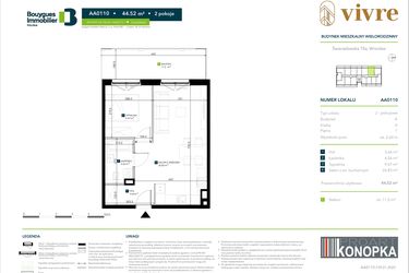 Rzut - Mieszkanie na sprzedaż 2 pokoje o powierzchni 44,52 m² - numer AA0110 w Vivre