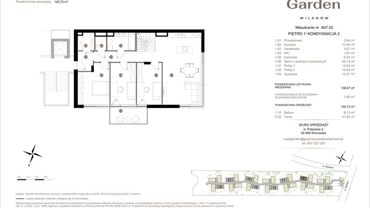 Rzut - Mieszkanie na sprzedaż 5 pokoi o powierzchni 138,07 m² - numer A07.02 w Royal Garden Wilanów Apartamenty