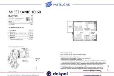 Rzut - Mieszkanie na sprzedaż 2 pokoje o powierzchni 34,92 m² - numer 10.60 w Osiedle Pastelowe etap IV