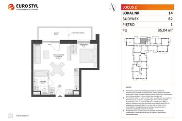 Rzut - Mieszkanie na sprzedaż 1 pokój o powierzchni 35,04 m² - numer 14 w Locus 2 bud. B2