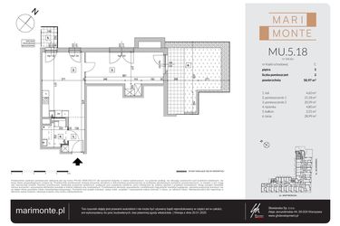 Rzut - Mieszkanie na sprzedaż 2 pokoje o powierzchni 50,97 m² - numer MU.5.18 w Marimonte - apartamenty inwestycyjne