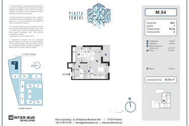 Rzut - Mieszkanie na sprzedaż 2 pokoje o powierzchni 48,56 m² - numer 54 w Piasta Towers bud. 90A