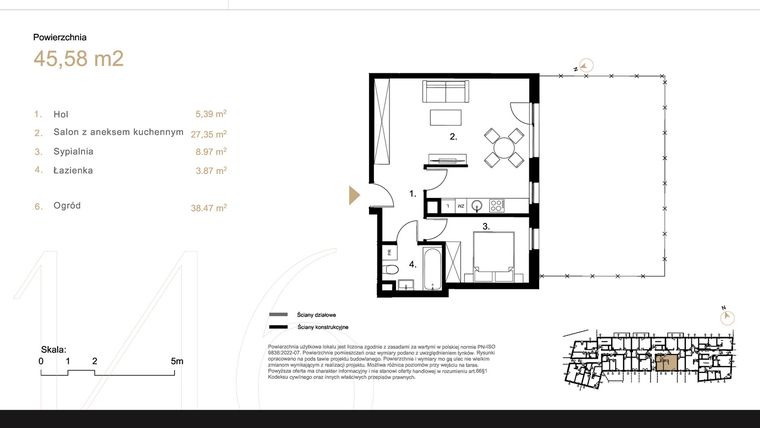 Rzut - Mieszkanie na sprzedaż 2 pokoje o powierzchni 45,58 m² - numer K2.03 w Korkowa 146
