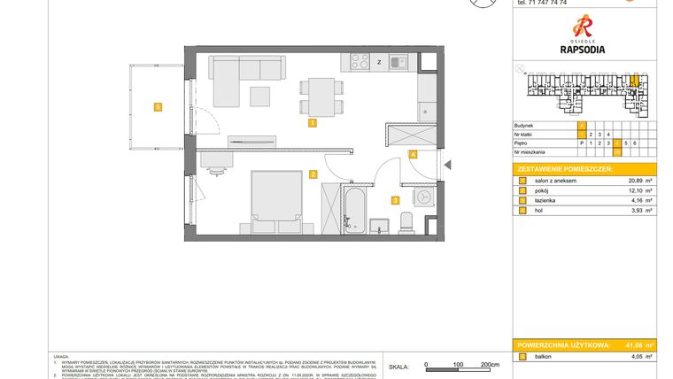 Rzut - Mieszkanie na sprzedaż 2 pokoje o powierzchni 41,08 m² - numer A.28 w Osiedle Rapsodia