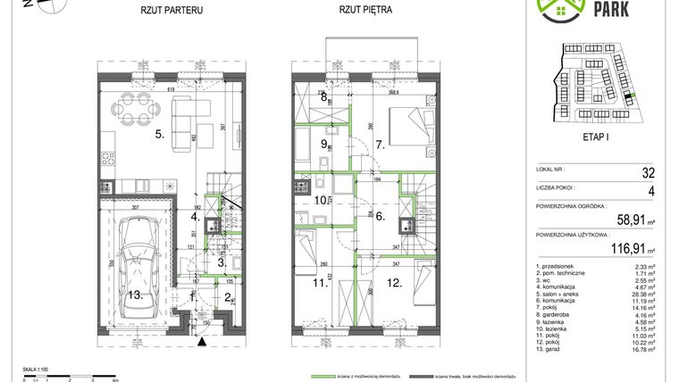Rzut - Dom na sprzedaż 4 pokoje o powierzchni 116,91 m² - numer 32 w Klebark Park