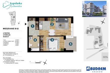 Rzut - Mieszkanie na sprzedaż 2 pokoje o powierzchni 45,06 m² - numer B62 w Kapelanka-Pychowicka Etap III