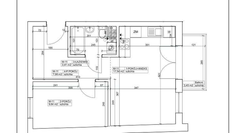Rzut - Mieszkanie na sprzedaż 2 pokoje o powierzchni 38,77 m² - numer 11 w Bydgoska 19