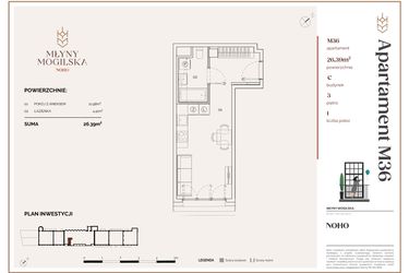 Rzut - Mieszkanie na sprzedaż 1 pokój o powierzchni 26,34 m² - numer C.36 w Młyny Mogilska
