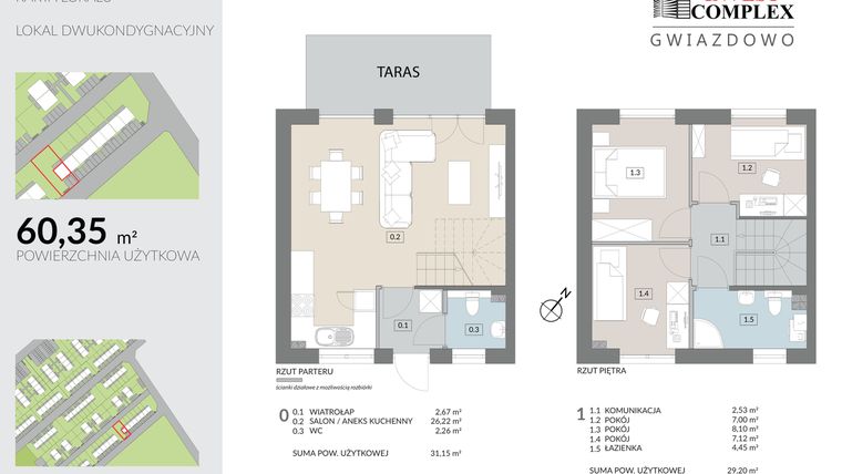 Rzut - Mieszkanie na sprzedaż 4 pokoje o powierzchni 60,35 m² - numer N7.1 w Osiedle Gwiazdowo etap 9