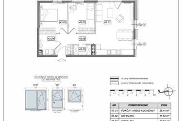 Rzut - Mieszkanie na sprzedaż 3 pokoje o powierzchni 63,11 m² - numer 5.A.43 w Urzeka bud. 5