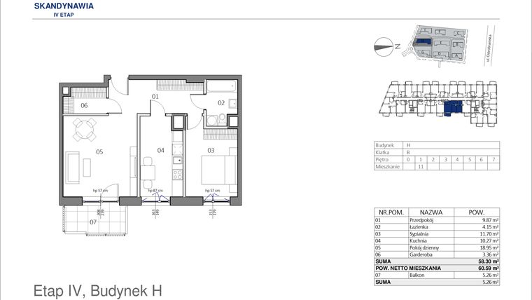 Rzut - Mieszkanie na sprzedaż 2 pokoje o powierzchni 58,3 m² - numer HB0111 w Park Skandynawia V