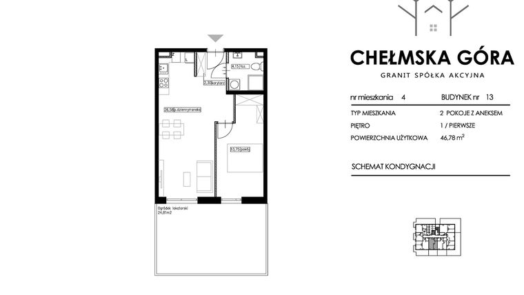 Rzut - Mieszkanie na sprzedaż 2 pokoje o powierzchni 46,78 m² - numer 13-M4 w Chełmska Góra etap II
