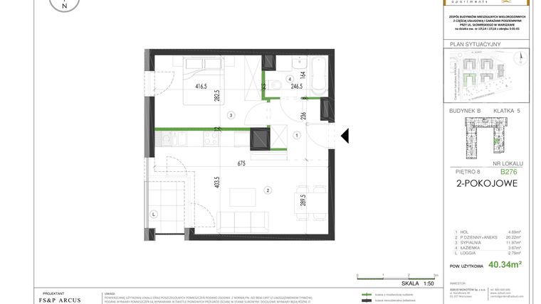 Rzut - Mieszkanie na sprzedaż 2 pokoje o powierzchni 40,34 m² - numer B.276 w Central Garden