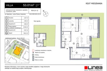 Rzut - Mieszkanie na sprzedaż 3 pokoje o powierzchni 53,01 m² - numer R_V-21_2 w os. Dąbrówka – Leśna Polana