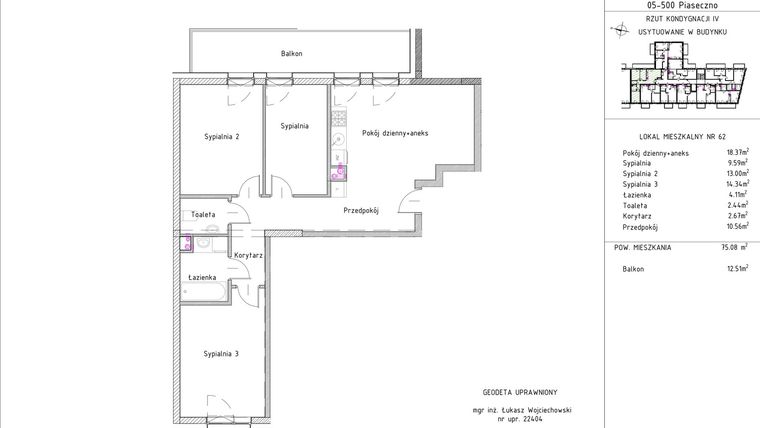Rzut - Mieszkanie na sprzedaż 4 pokoje o powierzchni 75,08 m² - numer B3 – M3.7 w Primacasa