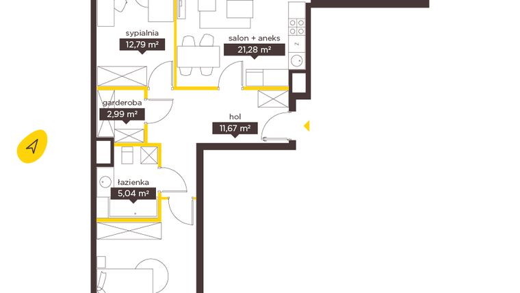 Rzut - Mieszkanie na sprzedaż 3 pokoje o powierzchni 69,27 m² - numer B.101 w Moje Miejsce