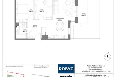 Rzut - Mieszkanie na sprzedaż 3 pokoje o powierzchni 58,63 m² - numer 0M05 w Piątkowo Residence