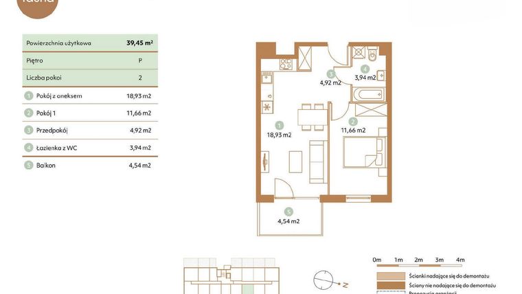 Rzut - Mieszkanie na sprzedaż 2 pokoje o powierzchni 39,45 m² - numer D7-P w Fauna