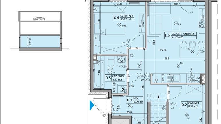 Rzut - Mieszkanie na sprzedaż 3 pokoje o powierzchni 53,49 m² - numer 61A w Domy na Witosa etap 2A i 2B