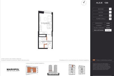 Rzut - Mieszkanie na sprzedaż 1 pokój o powierzchni 27,7 m² - numer M049 w Aleje 138