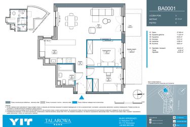 Rzut - Mieszkanie na sprzedaż 3 pokoje o powierzchni 67,13 m² - numer BA0001 w Talarowa Park