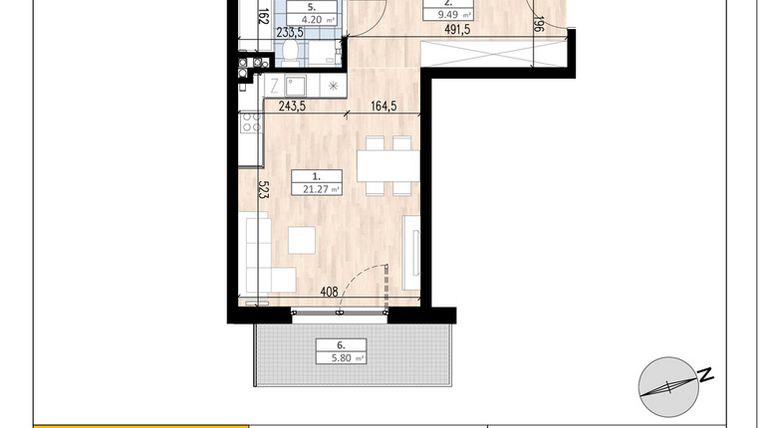 Rzut - Mieszkanie na sprzedaż 3 pokoje o powierzchni 57,68 m² - numer B1/2/1 w ACCANTO