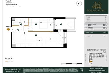 Rzut - Mieszkanie na sprzedaż 2 pokoje o powierzchni 47,62 m² - numer A.32 w Ogrody Staszica