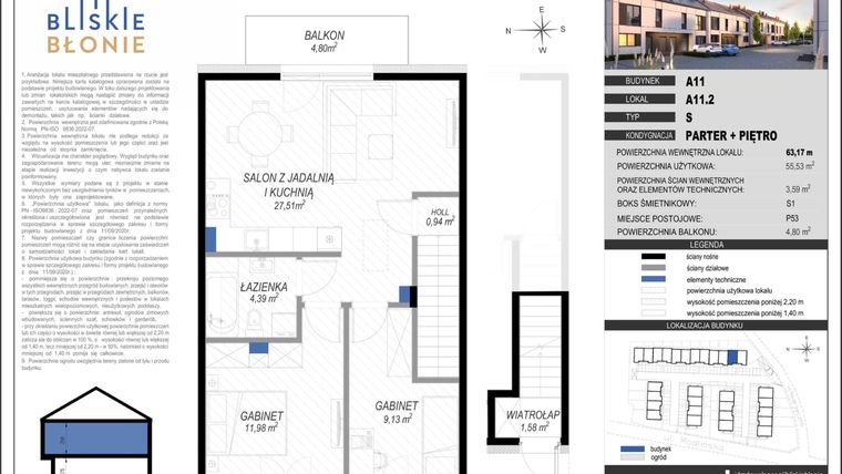 Rzut - Dom na sprzedaż 3 pokoje o powierzchni 55,53 m² - numer A11-2 w Bliskie Błonie