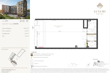 Rzut - Lokal użytkowy na sprzedaż 1 pokój o powierzchni 57,79 m² - numer LU7 w LUXURY POINT