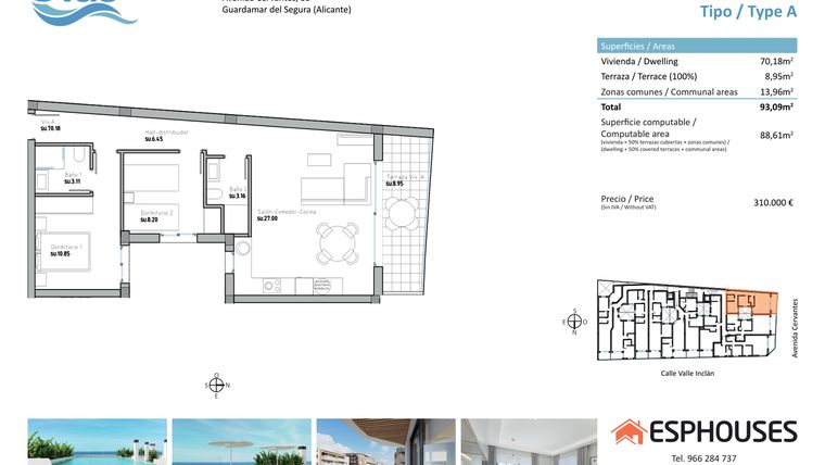 Rzut - Mieszkanie na sprzedaż 2 pokoje o powierzchni 88 m² - numer 3A w ESPHOUSES by Olas