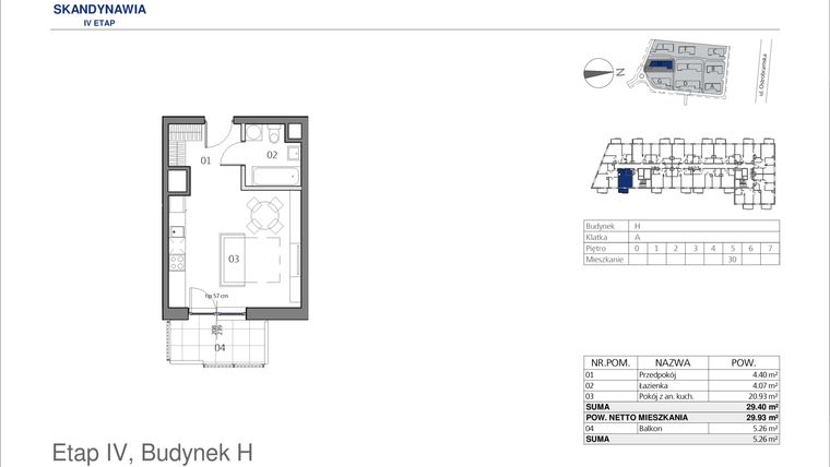 Rzut - Mieszkanie na sprzedaż 1 pokój o powierzchni 29,4 m² - numer HA0530 w Park Skandynawia V