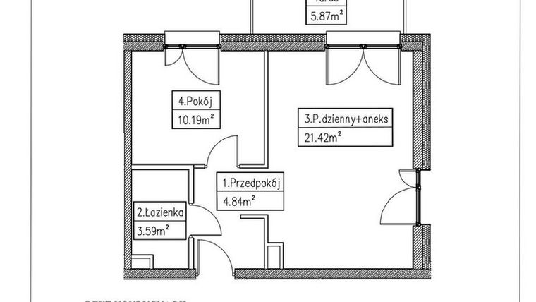 Rzut - Mieszkanie na sprzedaż 2 pokoje o powierzchni 40,04 m² - numer 6 w Działkowa 68