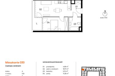 Rzut - Mieszkanie na sprzedaż 2 pokoje o powierzchni 40,22 m² - numer A.A030 w Miasto Polskich Mistrzów Olimpijskich II