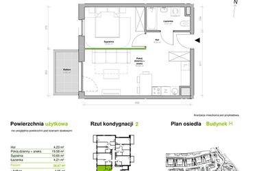Rzut - Mieszkanie na sprzedaż 2 pokoje o powierzchni 38,67 m² - numer H.2.M09 w Przemyska Vita