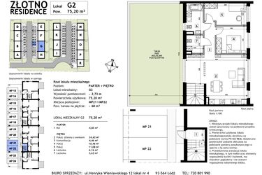 Rzut - Mieszkanie na sprzedaż 3 pokoje o powierzchni 75,2 m² - numer G2 w Złotno Residence