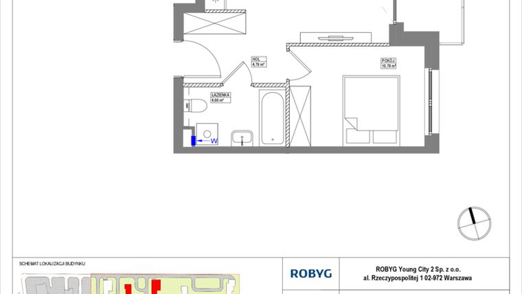 Rzut - Mieszkanie na sprzedaż 2 pokoje o powierzchni 37,16 m² - numer MLAC/B/1/4 w Metro Life Apartamenty CD