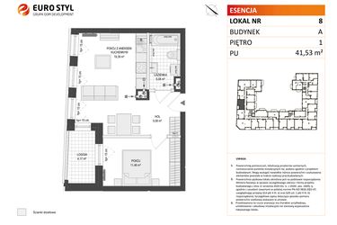 Rzut - Mieszkanie na sprzedaż 2 pokoje o powierzchni 41,53 m² - numer A.8 w Esencja