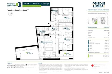 Rzut - Mieszkanie na sprzedaż 4 pokoje o powierzchni 90,11 m² - numer AB0201 w Osiedle Lumea 6