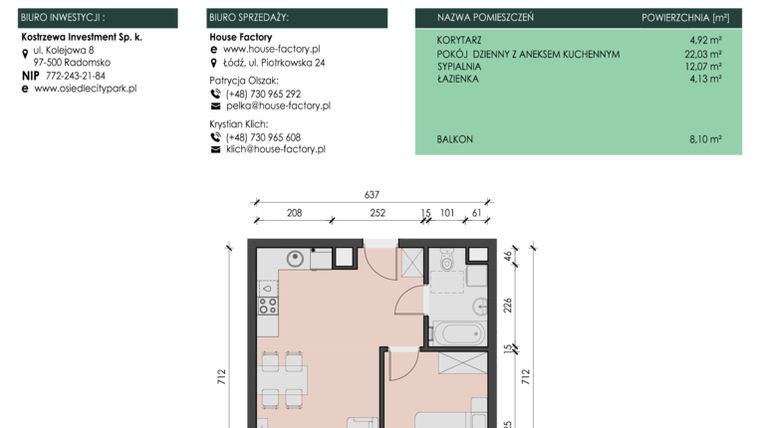 Rzut - Mieszkanie na sprzedaż 2 pokoje o powierzchni 43,15 m² - numer 11 w Osiedle City Park