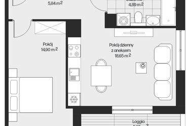 Rzut - Mieszkanie na sprzedaż 2 pokoje o powierzchni 44,28 m² - numer G1-116 w Piasta Park VI