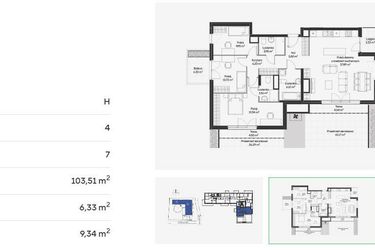 Rzut - Mieszkanie na sprzedaż 4 pokoje o powierzchni 103,51 m² - numer HB0704 w Holm House 5
