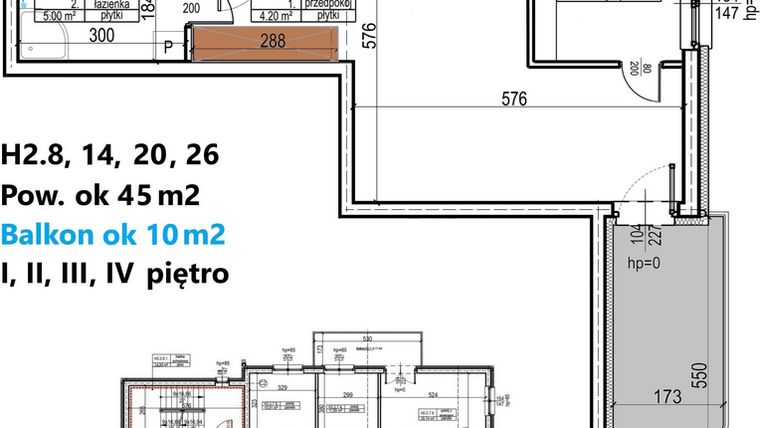 Rzut - Mieszkanie na sprzedaż 2 pokoje o powierzchni 44,54 m² - numer H2.26 w Apartamenty Słoneczne