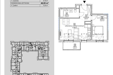 Rzut - Mieszkanie na sprzedaż 2 pokoje o powierzchni 46,95 m² - numer 1E-4-2 w Naramowice Odnova