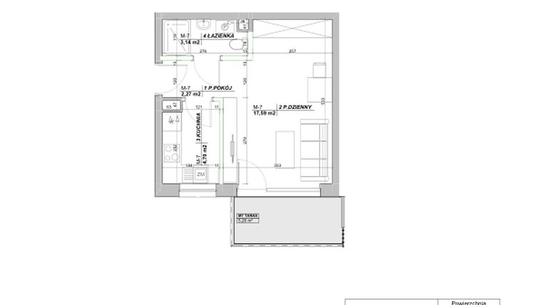 Rzut - Mieszkanie na sprzedaż 1 pokój o powierzchni 27,7 m² - numer A.7 w Laurowy Zakątek