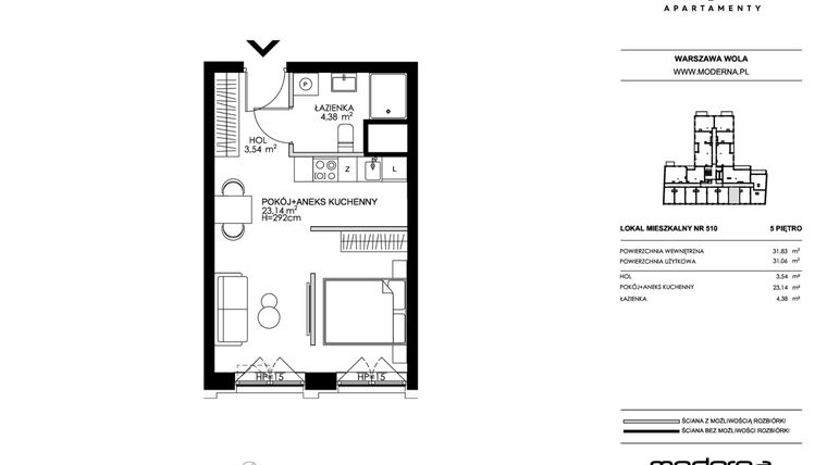 Rzut - Mieszkanie na sprzedaż 2 pokoje o powierzchni 31,06 m² - numer 510 w Chronos
