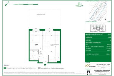 Rzut - Mieszkanie na sprzedaż 2 pokoje o powierzchni 37,81 m² - numer 5 w Osiedle Polna bud. 4