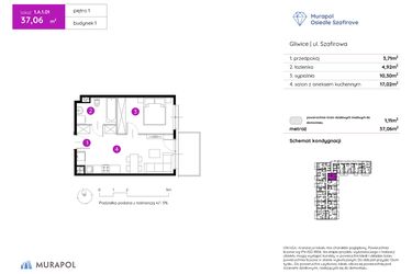 Rzut - Mieszkanie na sprzedaż 2 pokoje o powierzchni 37,06 m² - numer 1.A.1.01 w Murapol Osiedle Szafirove II